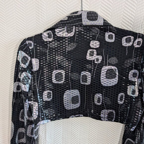 Joseph Ribkoff Black & Silver Bolero Cropped Jacket Shrug Size 8 Holographic - Picture 11 of 14